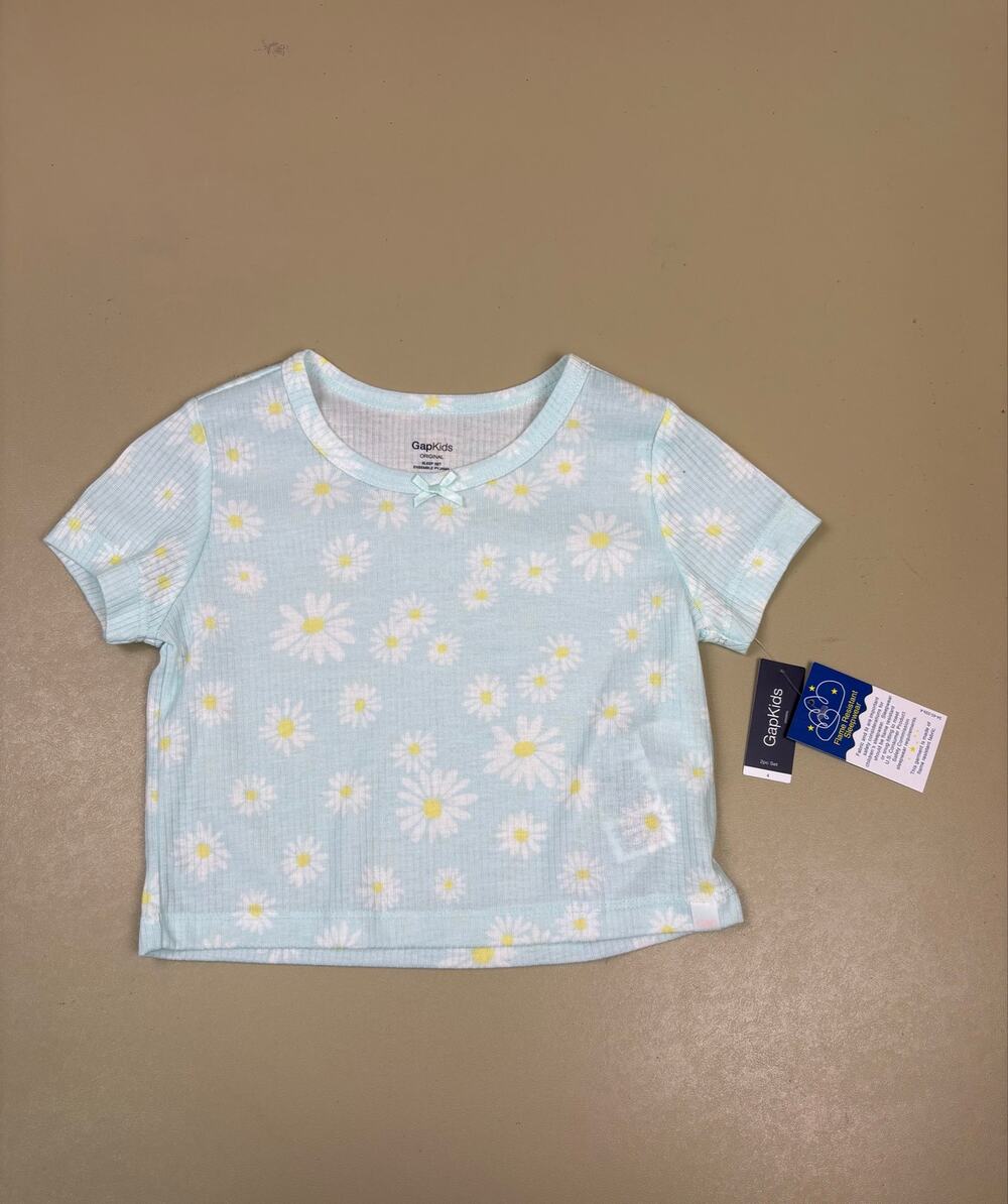 GapKids Girls Size 4 Aqua Daisy Floral Ribbed Pajama Top NWT